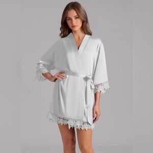 Azazie White Satin Lace Robe